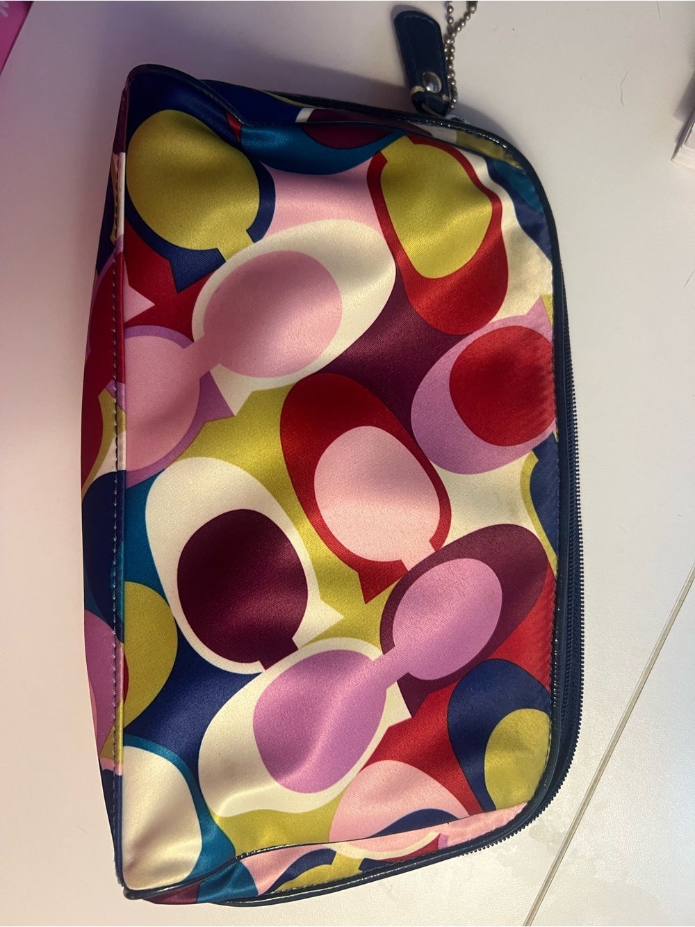 COACH multi color op art print satin cosmetic pouch. - Picture 5 of 6